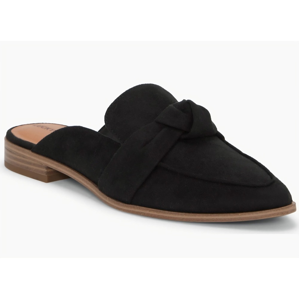 Lucky Brand Alusia Black Faux Suede Knot Mules Flats Size 6M LP-ALUSIA
